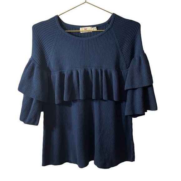 Vineyard Vines Sweaters - Vineyard Vines Ribbed Ruffle Navy Sweater Size MED